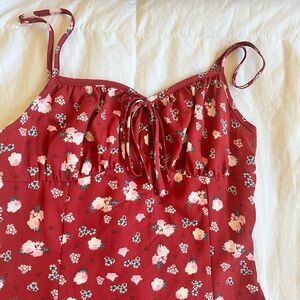 Floral Red Long Slit Dress